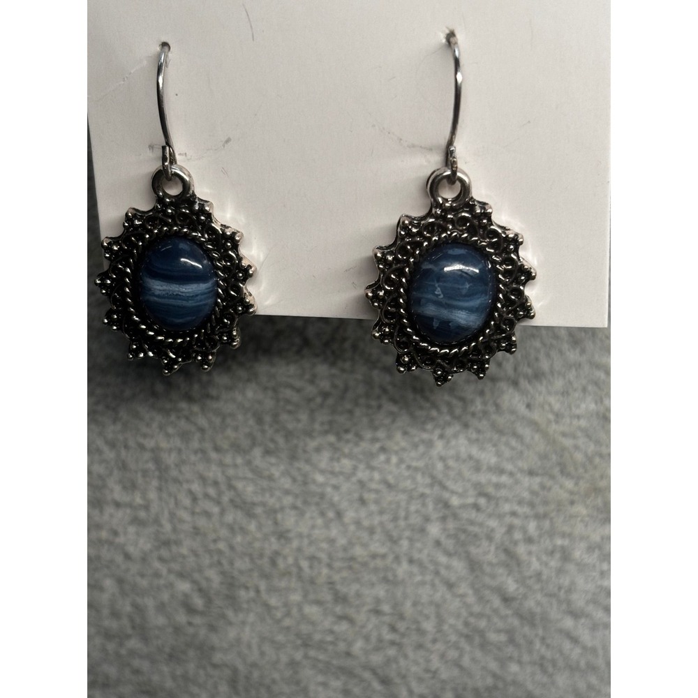 #19. Boho Silver Starburst Blue Stone Drop Earrings